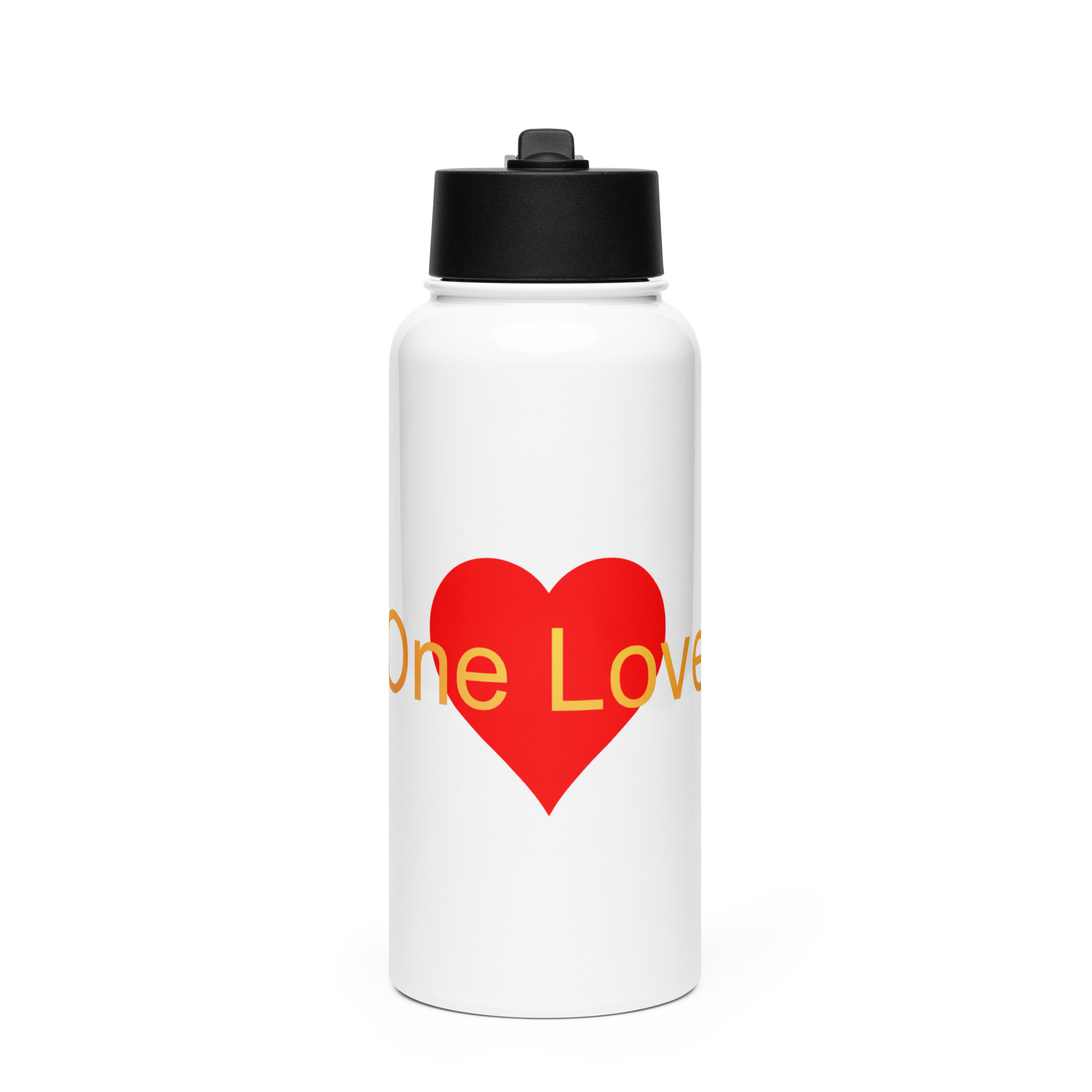 Stainless steel water bottle with a straw lid - One Love